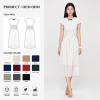 Robe midi vintage en mousseline à pois pour femme, coupe droite, manches tombantes, bordure en ruban, tricot écologique, décontractée pour l'été