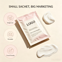 Sachet plat biodégradable à trois soudures avec logo personnalisé pour échantillons cosmétiques, crème visage, lotion et emballage de soins de la peau