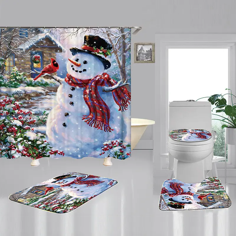 Cortina de ducha decorativa de diseño profesional para Navidad, cortina impermeable personalizada con estampado de muñeco de nieve para Baño