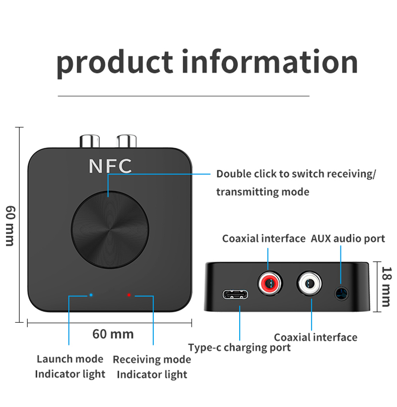Ziyan NFC Bluetooth 5.0 Empfänger 3.5mm AUX Cinch Buchse HiFi Wireless - View #3