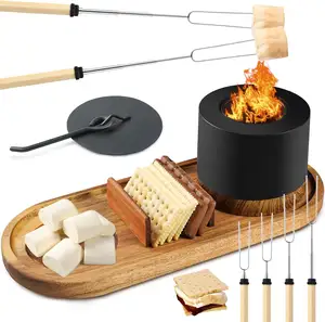 Nuevo Kit de Smores para interiores con 4 palitos para asar, fabricante de Smores de mesa con bandeja de madera de acacia