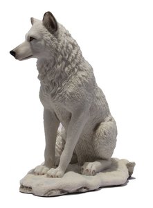 Lupo 7.75 pollici che si siede nella statua della neve resina bianca artico animale figurina decorazione invernale scultura della fauna selvatica decorazione della scrivania di casa ufficio - Product Image 3
