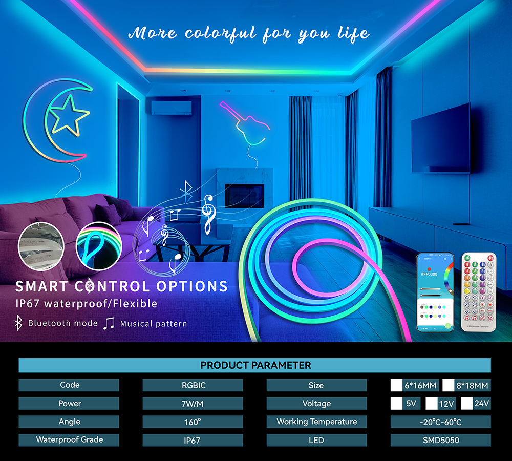 6mm Rgb Ic Neon Light Kit Pixel LED Flexible Strip DC12V for Room Decoration Lights Attractive Neon Signs