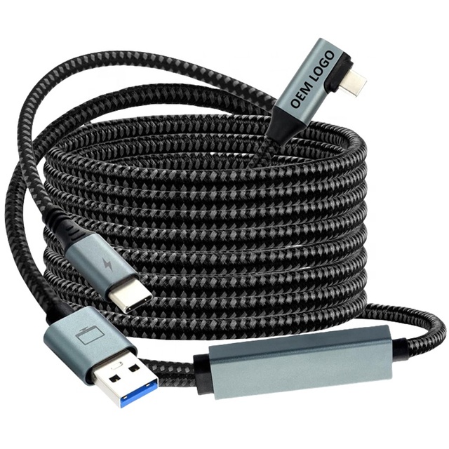 Factory Customized 5M Super Long 2in1 VR Headset Link Cable USB 3.2 Type C High Speed 5Gbps Data Transfer Nylon for VR Gaming