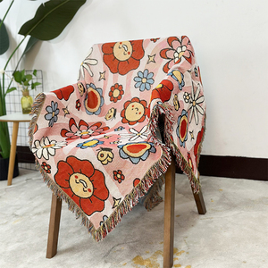 بطانية منسوجة من الجاكار الوردي عباد الشمس ، تصميم مخصص ، سجادة رمي مع بطانية أريكة - Product Image 2