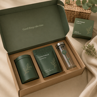 Coffret Cadeau de Luxe Écologique et Recyclable pour Thé, avec Insert en Mousse EVA Personnalisé, Sac Contenant et Bouteille en Verre, pour Infusions Herbales