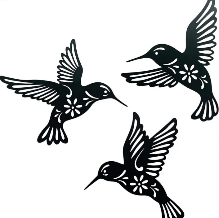 Ev duvar sanat dekorasyon Metal siyah Hummingbird oturma odası için 3 siyah basit dekorasyon asma Set