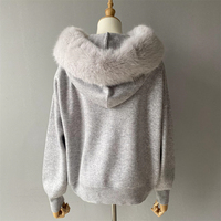 Ensemble deux pièces de luxe décontracté en tricot pour femme, pull à capuche avec col en fausse fourrure, coupe ample, doux, en laine, pour l'automne et l'hiver
