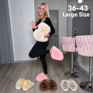 Chaussons d'intérieur/extérieur de luxe en fausse <span class=keywords><strong>fourrure</strong></span> léopard pour femme, grande taille, moelleux, pour chambre, hiver, personnalisables, vente en gros - Product Image 1