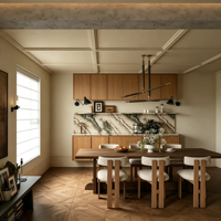 Buffet mural modulaire minimaliste italien en chêne, éco-responsable, pour salle à manger, style moderne et luxueux