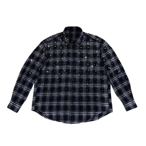 Camicia di Flanella a Quadri da <span class=keywords><strong>Uomo</strong></span> YUCHEN Personalizzata Effetto Acido Lavato Stile Streetwear Alta Qualità Oversize Vintage a Maniche Lunghe con Strass - Product Image 1
