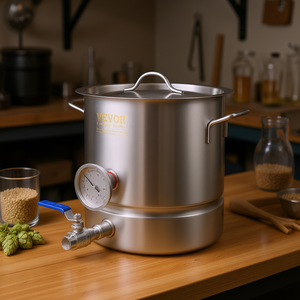 Olla de cocción Vevor de 5 galones de acero inoxidable con fondo de triple capa, tapa y válvula de bola para elaboración casera de cerveza - Product Image 2