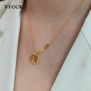 Collana da Donna VFOOK in Oro Puro 24K, Design Geometrico Asimmetrico, Resistente allo Sbiadimento, Gioiello Pieghevole in Oro Liscio - Product Image 3