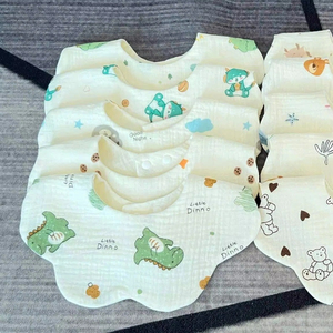 Custom Newborn Bib Manufacturing Flower Shaped <b>Baby</b> Bibs <b>Muslin</b> Cotton Double Layer Ultra Soft Absorbent with Snap Button - Product Image 1