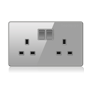 <span class=keywords><strong>Panel</strong></span> de salida de vidrio templado completo negro lujo Universal 13A Reino Unido interruptor de pared enchufes eléctricos británico doble toma de corriente - Product Image 3
