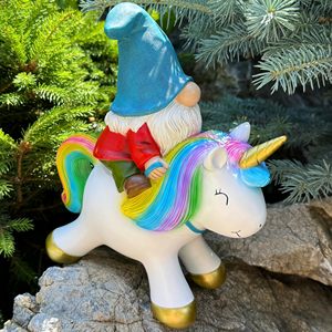 Statue de gnome <span class=keywords><strong>licorne</strong></span> <span class=keywords><strong>arc</strong></span>-<span class=keywords><strong>en</strong></span>-<span class=keywords><strong>ciel</strong></span> coloré pour décoration extérieure ou intérieure, ornement amusant pour jardin et terrasse - Product Image 4
