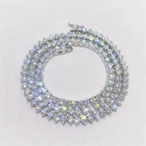 Großhandel individueller weißer vergoldeter Schmuck 3 MM Herren Damen eiskrönt vollständige Moissanit-Diamantkette Tennis-Halsband