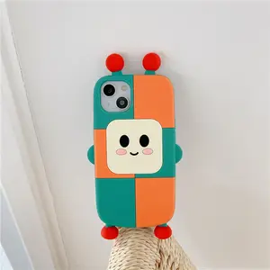 Cute robot with smiley little ears for iphone 15 pro max drop-proof silicone phone case for iphone 14 pro