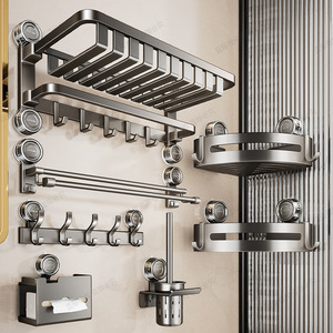 Estante para toallas de baño Blue Vine, estante de almacenamiento con ventosa montado en la pared, diseño rectangular duradero que ahorra espacio - Product Image 5