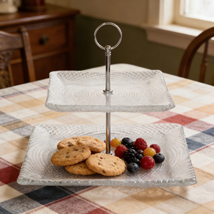 Plateau de service carré en verre à deux niveaux de 11 pouces IVV Posuda avec support métallique, style classique - Product Image 4