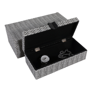 Rectangular Snakeskin Decorative Box with Lid for Jewelry Storage Home Decor Modern Keepsake Box Set Gray Woven Design - Product Image 3