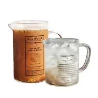 Taza de leche de vidrio resistente al calor, Impresión de logotipo personalizada, con escala y mango