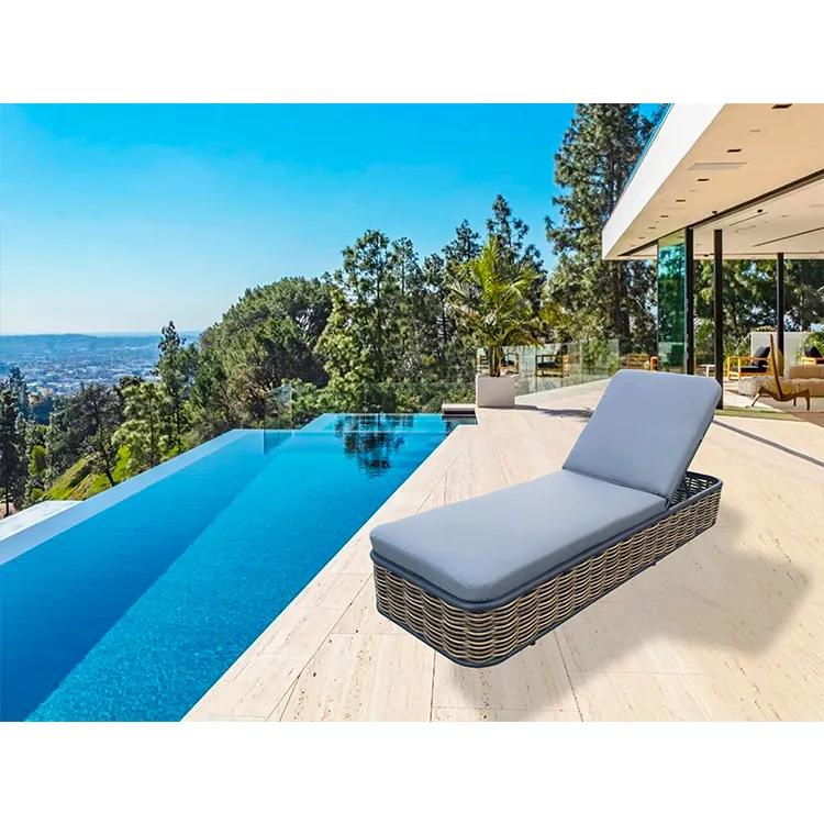 Alüminyum bahçe salonu güneş yatakları sandalye bahçe mobilyaları yüzme havuzu için Rattan hasır güneş şezlong