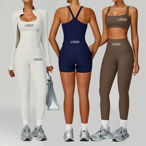 Haut de soutien-gorge de <span class=keywords><strong>sport</strong></span> à séchage rapide personnalisé avec veste à glissière pantalons de yoga shorts 5 pièces Fitness vêtements de <span class=keywords><strong>sport</strong></span> pour femmes ensembles d'entraînement - Product Image 1
