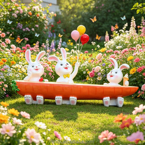 Y930 Banco Decorativo de Jardín con Diseño de Conejo de Dibujos Animados, Asiento Personalizado con Figura de Animal para Parque, Silla Larga de Descanso para Niños en el Parque Infantil - Product Image 6