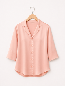 Camisa Formal Color Durazno |   Top Informal Sólido para Oficina |   Camisa Suave y Cómoda con Botones |   Camisa elegante de manga 3/4 para mujer - Product Image 1