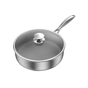 Factory Direct Supplier Stainless Steel 304 Nonstick Frying Pan Deep Pan With Lid Kitchen Cookware