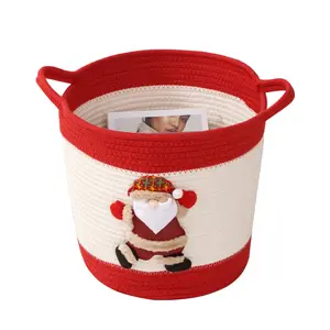 WS351 Christmas Cartoon Cotton Rope Knitting Storage Basket Collapsible Linen Laundry Basket Hot Sale Cosmetics Storage Basket