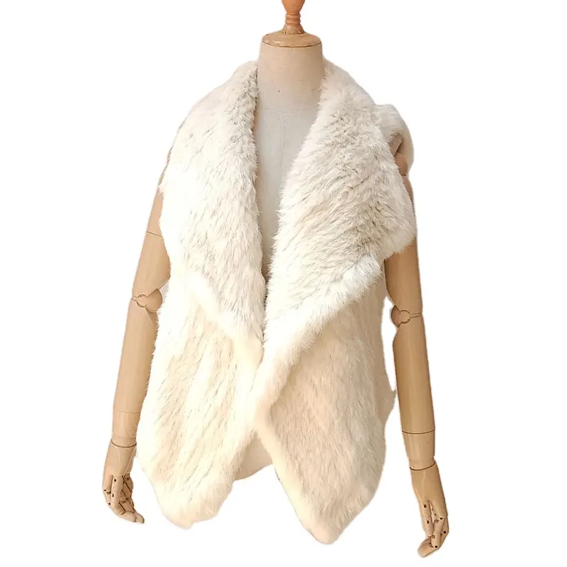 Gilet da donna invernale in vera pelliccia di coniglio lavorato a maglia corta Casual e calda da donna Gilet in vera pelliccia da donna giacca di pelliccia naturale senza maniche