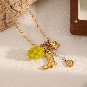Chic Ludique Rétro Inspiré Multi Charme Or Raisin Cowboy Botte Étoile Shell Pendentifs Collier - Product Image 2