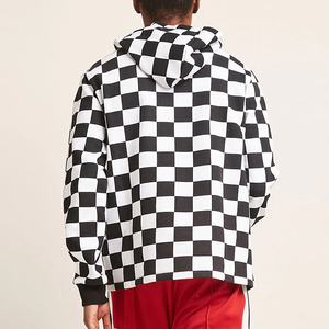 de alta calidad de hombre <span class=keywords><strong>jersey</strong></span> de lana <span class=keywords><strong>blanco</strong></span> y negro manga larga a cuadros comprobado sudaderas con capucha - Product Image 3