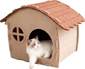 Maison pour chat en feutre de laine naturelle écologique, détachable, pliable, avec toit et fenêtre, confortable, chaude, cachette intérieure, capacité de 66L - Product Image 3