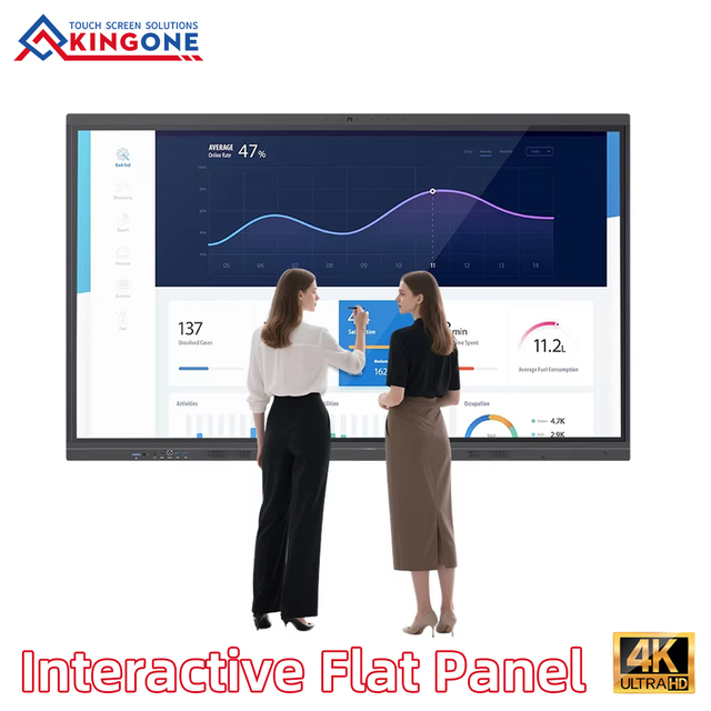 KINGONE 55 65 75 86 Inch Floor Standing Electric Lift Mobile Stand Interactive Flat Panel