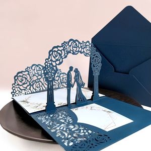 Papier à paillettes romantique 3D personnalisé pour anniversaire pour femme, lot de 10 cartes de vœux à fleurs de Rose, carte d'<span class=keywords><strong>invitation</strong></span> de mariage créative - Product Image 6