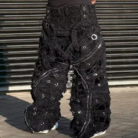 Fabricant de jeans en denim sur mesure, jeans pour hommes de haute qualité, coupe bootcut, bleu, hip hop, Y2k, jambe large, patchwork, effet usé