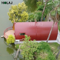 Villa Modulaire Mobile Moderne en Aluminium Préfabriqué Robuste avec Arc et Verre Trempé, Dotée d'une Toilette, Idéale pour Complexes Hôteliers et Parcs de Vacances