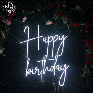 Letrero LED de Neón con Letras Cursivas de Feliz Cumpleaños, Luz Blanca Cálida con Reverso Acrílico, Decoración para Fiestas de Cumpleaños, Pared de Plantas Verdes, Decoración para Cabina de Fotos - Product Image 3