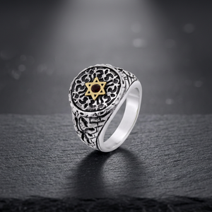 Anillo de Estrella de David de Latón Chapado en Dos Tonos para Hombre, Acabado Pulido, 15 mm, Engaste Invisible, 4.95 g, Uso Diario - Product Image 3