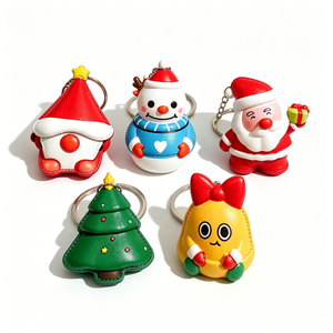Wholesale <b>Cute</b> PU Leather Christmas Keychain 3D Cartoon Santa Xmas Tree Gingerbread Man <b>Keyring</b> - Product Image 2