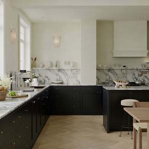 Juego de Muebles de Cocina Modulares Modernos de Estilo Europeo en Forma de L, Puerta de Madera Maciza, Tablero de Melamina, Encimera de Mármol, Blanco Brillante, Montaje en Pared - Product Image 4