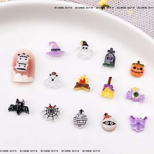 Breloques d'ongles Halloween en résine 3D, mini fantômes avec chapeaux magiques, Bling Bling, dos plat, 20 pièces/sac, couleurs assorties - Product Image 4