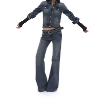 Ensemble Denim Femme Vintage Lavé Veste Jean Large Taille Haute Décontracté Été 2026 Grossiste