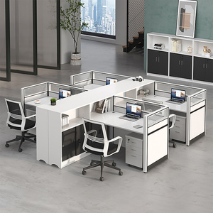 Hiện Đại Sang Trọng Bằng Gỗ Màu Trắng Nội Thất Văn Phòng Nhân Viên Bảng Modular Máy Trạm Với Ngăn Kéo 6 Người Văn Phòng Bàn - Product Image 3