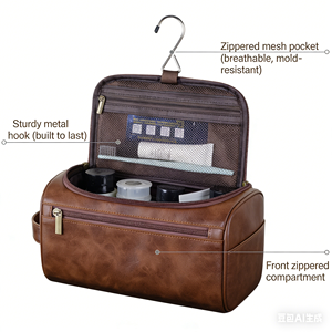 Bolsa de Aseo de Viaje de Cuero para Hombre y <span class=keywords><strong>Mujer</strong></span>, de Lujo, Premium, Personalizada con Logotipo, Impermeable, para Maquillaje, con Logotipo - Product Image 3
