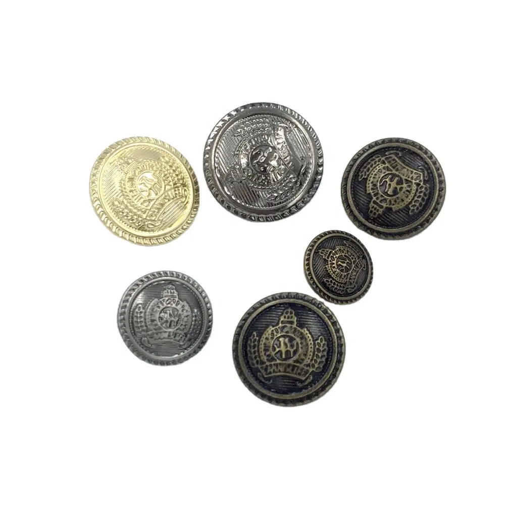 Round Embossed Brass Vintage Bronze gold plated sewing metal blazer shank Coat Buttons
