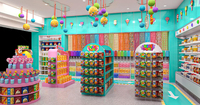 Étalage de bonbons en gondole, accessoires géants pour l'affichage de bonbons, chariot d'affichage de bonbons, stand d'affichage de bonbons coloré, kiosque sucré avec lumière